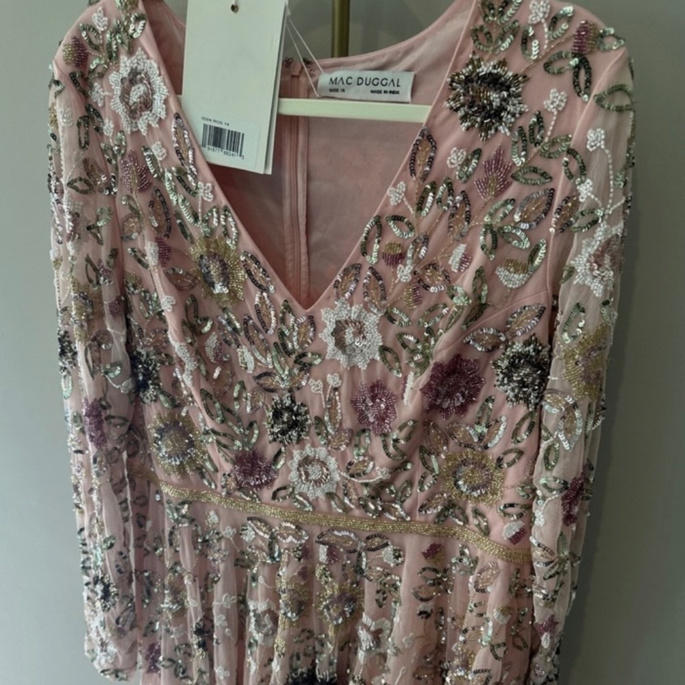 Embellished Pink Mac Duggal dress . Size 14. NWT - Picture 3 of 7